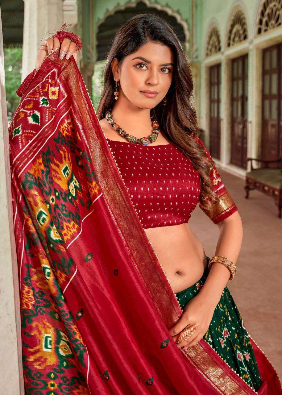 Women's Traditional Patola Print Tussar Silk Lehenga Choli with Festive Dupatta - Image 7